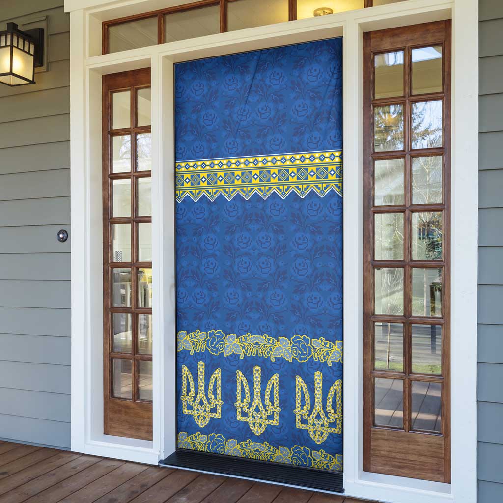 Ukraine Vyshyvanka Motif Door Cover Ukrainian Coat Of Arms Rose Patterns - Wonder Print Shop