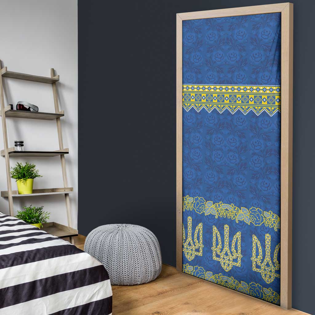 Ukraine Vyshyvanka Motif Door Cover Ukrainian Coat Of Arms Rose Patterns - Wonder Print Shop