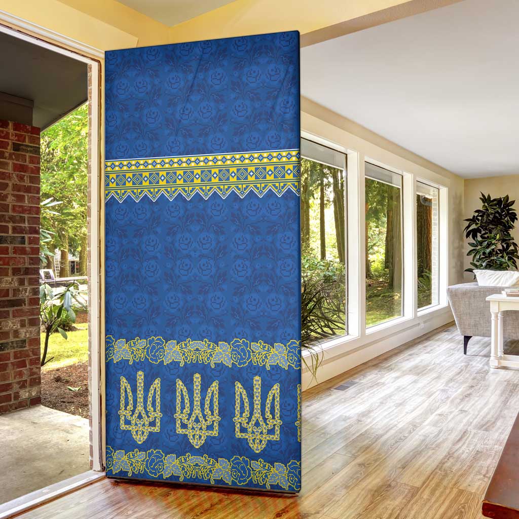 Ukraine Vyshyvanka Motif Door Cover Ukrainian Coat Of Arms Rose Patterns - Wonder Print Shop