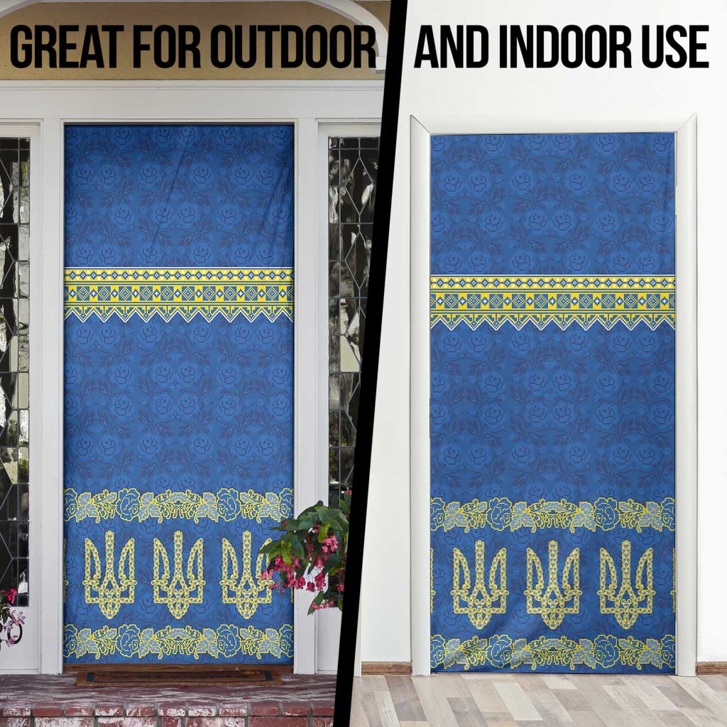 Ukraine Vyshyvanka Motif Door Cover Ukrainian Coat Of Arms Rose Patterns - Wonder Print Shop