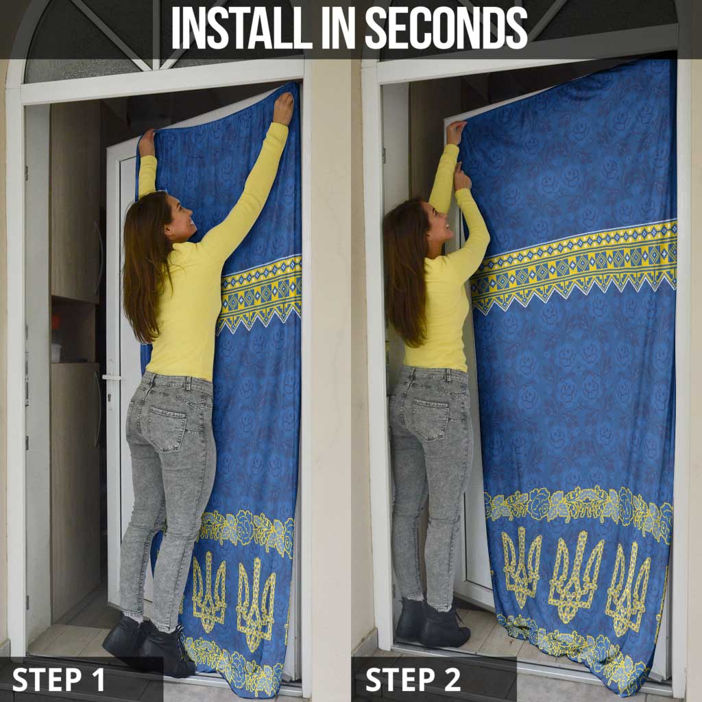 Ukraine Vyshyvanka Motif Door Cover Ukrainian Coat Of Arms Rose Patterns - Wonder Print Shop