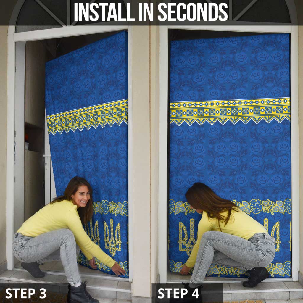 Ukraine Vyshyvanka Motif Door Cover Ukrainian Coat Of Arms Rose Patterns - Wonder Print Shop
