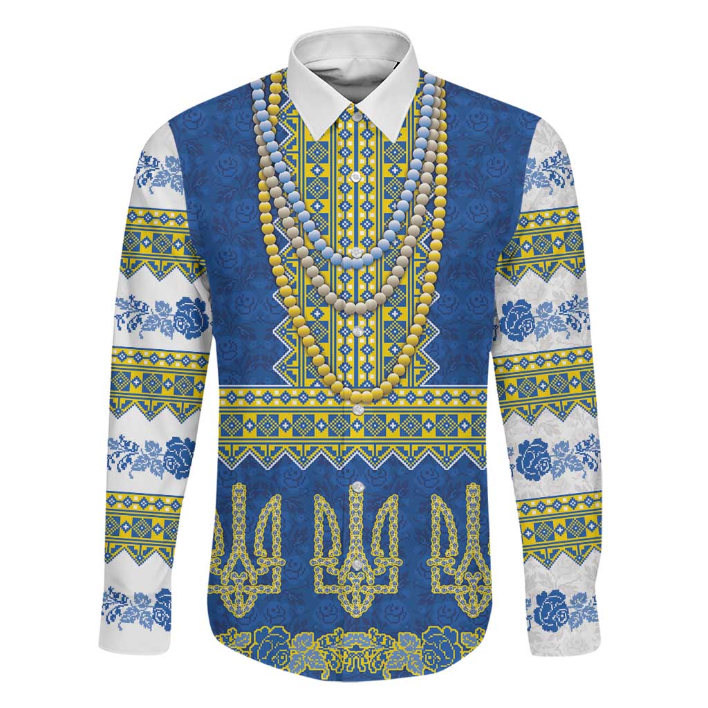 Ukraine Vyshyvanka Motif Family Matching Long Sleeve Bodycon Dress and Hawaiian Shirt Ukrainian Coat Of Arms Rose Patterns - Wonder Print Shop