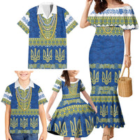 Ukraine Vyshyvanka Motif Family Matching Mermaid Dress and Hawaiian Shirt Ukrainian Coat Of Arms Rose Patterns - Wonder Print Shop