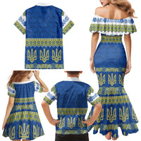 Ukraine Vyshyvanka Motif Family Matching Mermaid Dress and Hawaiian Shirt Ukrainian Coat Of Arms Rose Patterns - Wonder Print Shop