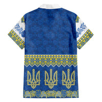 Ukraine Vyshyvanka Motif Family Matching Off The Shoulder Long Sleeve Dress and Hawaiian Shirt Ukrainian Coat Of Arms Rose Patterns - Wonder Print Shop