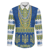 Ukraine Vyshyvanka Motif Family Matching Off Shoulder Maxi Dress and Hawaiian Shirt Ukrainian Coat Of Arms Rose Patterns - Wonder Print Shop