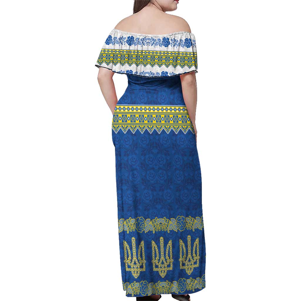 Ukraine Vyshyvanka Motif Family Matching Off Shoulder Maxi Dress and Hawaiian Shirt Ukrainian Coat Of Arms Rose Patterns - Wonder Print Shop