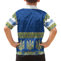 Ukraine Vyshyvanka Motif Family Matching Off Shoulder Short Dress and Hawaiian Shirt Ukrainian Coat Of Arms Rose Patterns - Wonder Print Shop