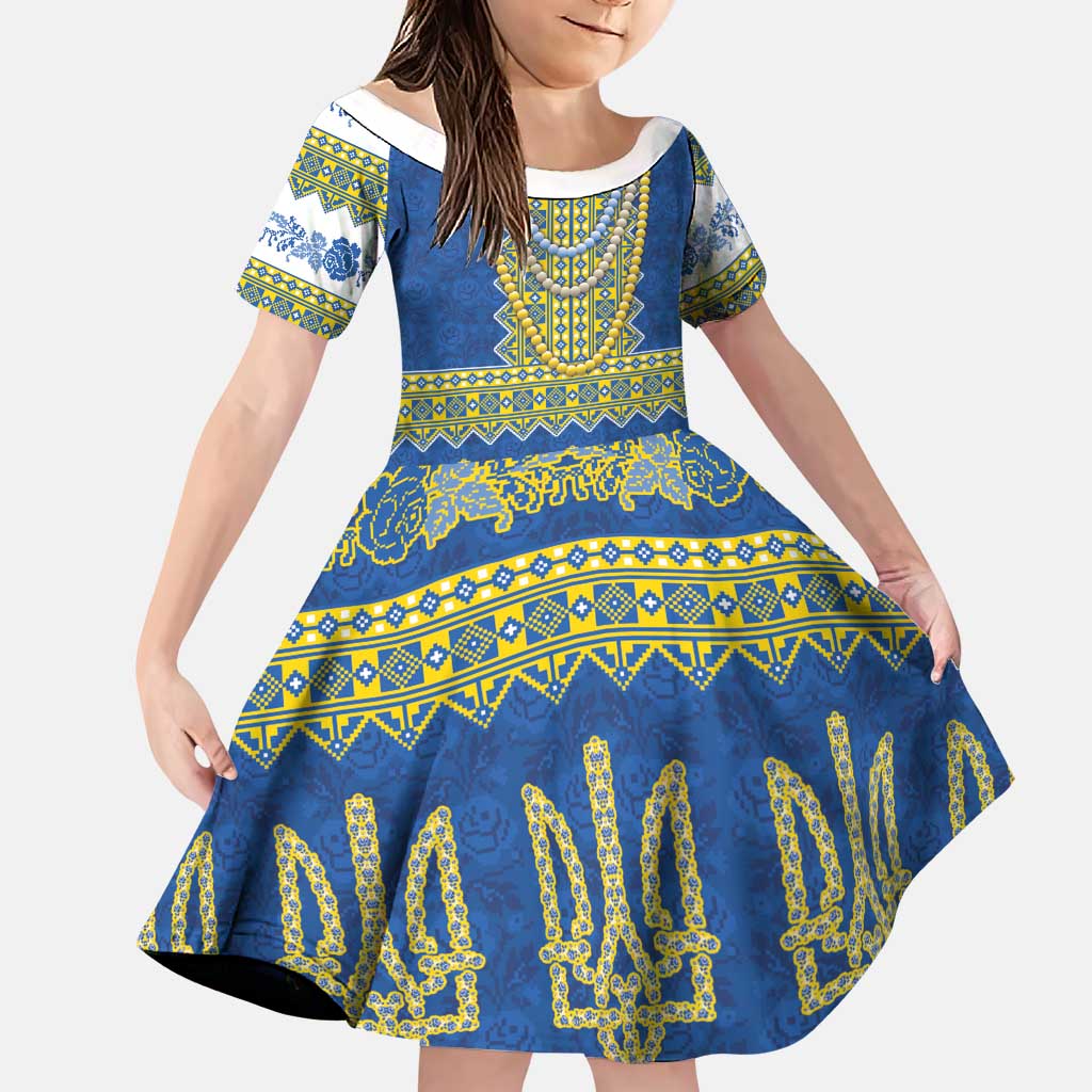 Ukraine Vyshyvanka Motif Family Matching Off Shoulder Short Dress and Hawaiian Shirt Ukrainian Coat Of Arms Rose Patterns - Wonder Print Shop
