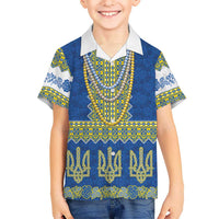 Ukraine Vyshyvanka Motif Family Matching Off Shoulder Short Dress and Hawaiian Shirt Ukrainian Coat Of Arms Rose Patterns - Wonder Print Shop