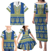 Ukraine Vyshyvanka Motif Family Matching Puletasi and Hawaiian Shirt Ukrainian Coat Of Arms Rose Patterns - Wonder Print Shop