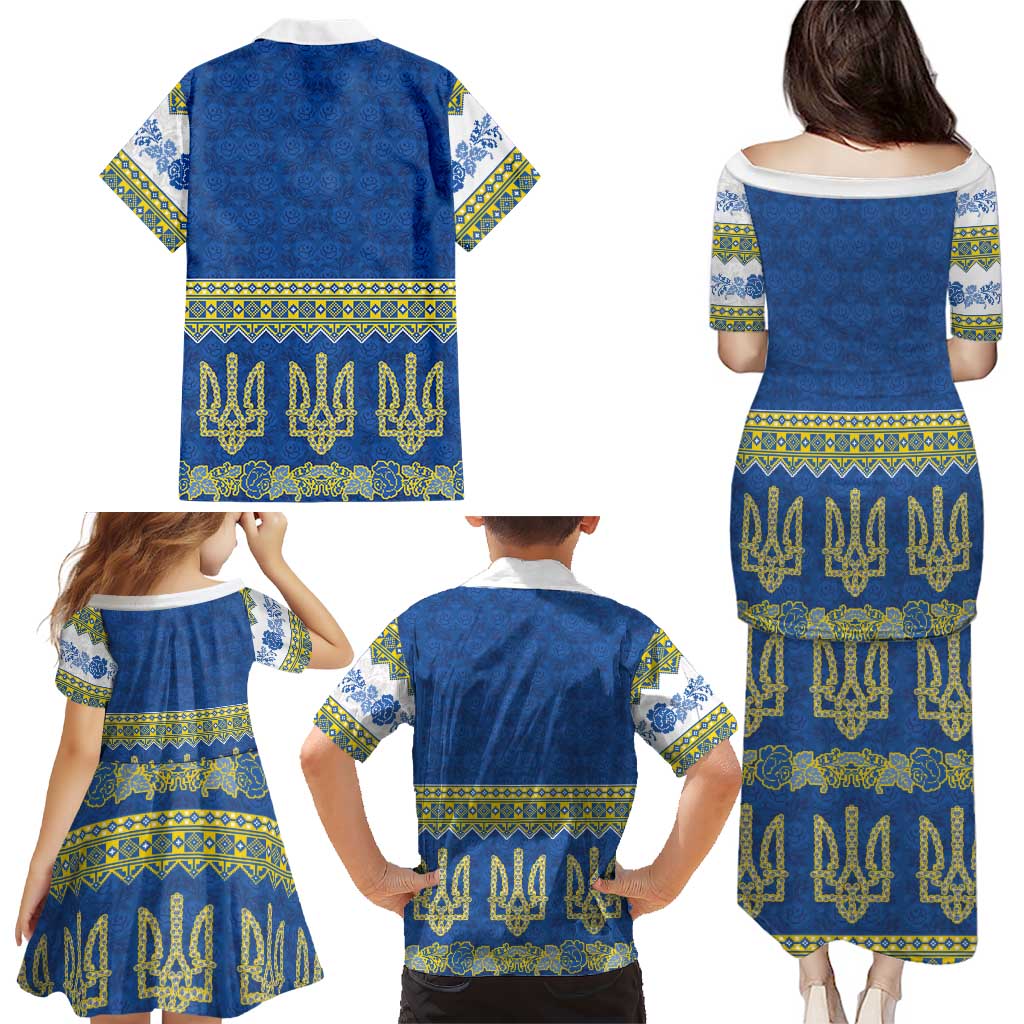 Ukraine Vyshyvanka Motif Family Matching Puletasi and Hawaiian Shirt Ukrainian Coat Of Arms Rose Patterns - Wonder Print Shop