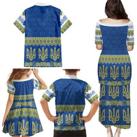 Ukraine Vyshyvanka Motif Family Matching Puletasi and Hawaiian Shirt Ukrainian Coat Of Arms Rose Patterns - Wonder Print Shop