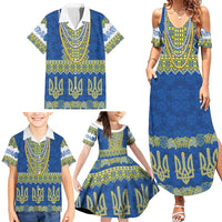 Ukraine Vyshyvanka Motif Family Matching Summer Maxi Dress and Hawaiian Shirt Ukrainian Coat Of Arms Rose Patterns - Wonder Print Shop