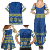 Ukraine Vyshyvanka Motif Family Matching Summer Maxi Dress and Hawaiian Shirt Ukrainian Coat Of Arms Rose Patterns - Wonder Print Shop