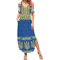 Ukraine Vyshyvanka Motif Family Matching Summer Maxi Dress and Hawaiian Shirt Ukrainian Coat Of Arms Rose Patterns - Wonder Print Shop