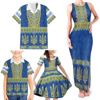 Ukraine Vyshyvanka Motif Family Matching Tank Maxi Dress and Hawaiian Shirt Ukrainian Coat Of Arms Rose Patterns - Wonder Print Shop