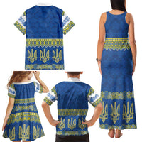 Ukraine Vyshyvanka Motif Family Matching Tank Maxi Dress and Hawaiian Shirt Ukrainian Coat Of Arms Rose Patterns - Wonder Print Shop