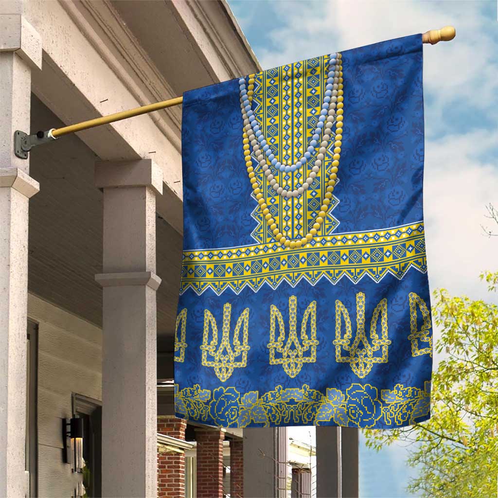 Ukraine Vyshyvanka Motif Garden Flag Ukrainian Coat Of Arms Rose Patterns - Wonder Print Shop