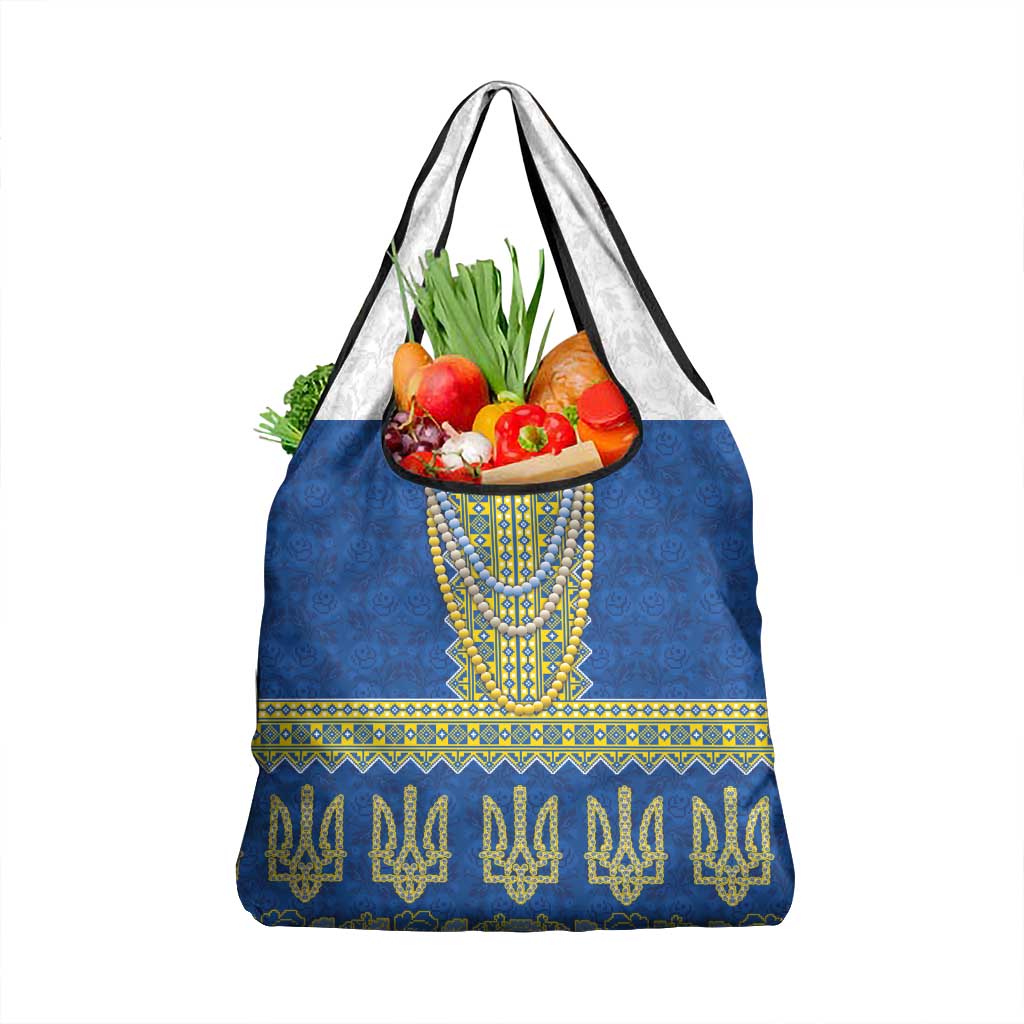 Ukraine Vyshyvanka Motif Grocery Bag Ukrainian Coat Of Arms Rose Patterns - Wonder Print Shop