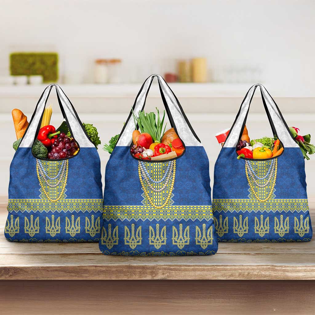 Ukraine Vyshyvanka Motif Grocery Bag Ukrainian Coat Of Arms Rose Patterns - Wonder Print Shop