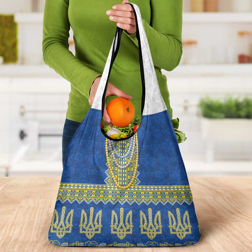 Ukraine Vyshyvanka Motif Grocery Bag Ukrainian Coat Of Arms Rose Patterns - Wonder Print Shop