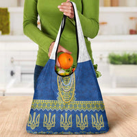Ukraine Vyshyvanka Motif Grocery Bag Ukrainian Coat Of Arms Rose Patterns - Wonder Print Shop