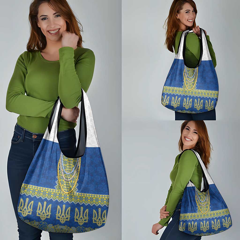 Ukraine Vyshyvanka Motif Grocery Bag Ukrainian Coat Of Arms Rose Patterns - Wonder Print Shop