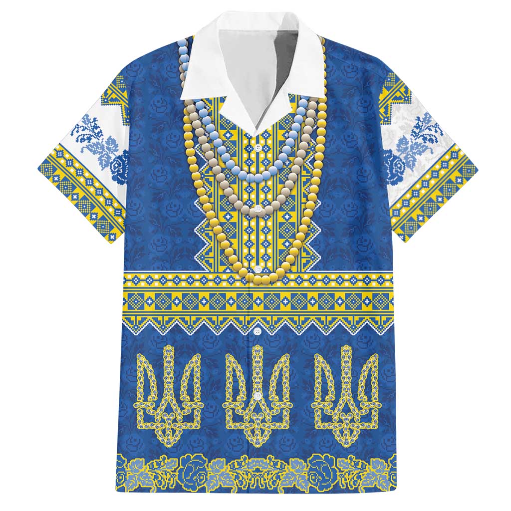 Ukraine Vyshyvanka Motif Hawaiian Shirt Ukrainian Coat Of Arms Rose Patterns - Wonder Print Shop