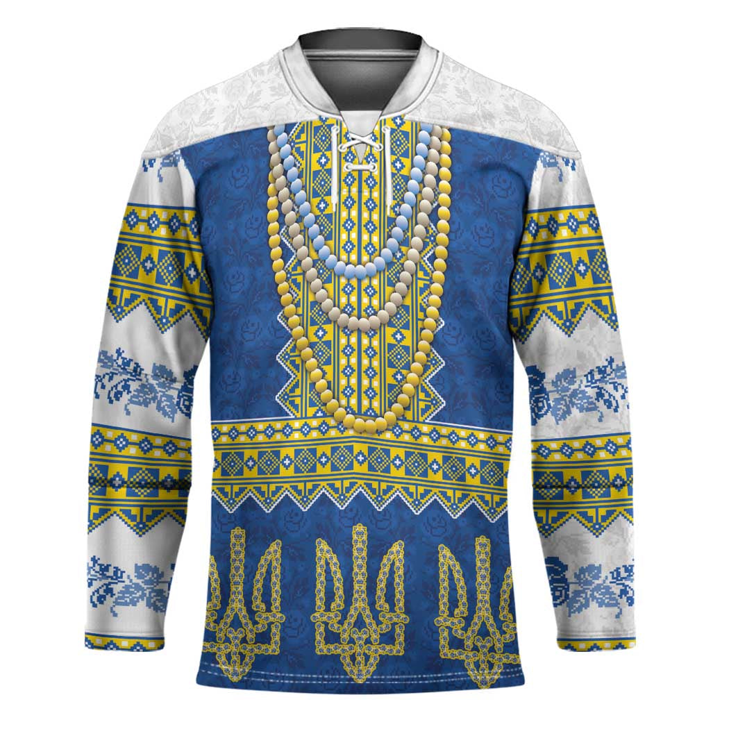 Ukraine Vyshyvanka Motif Hockey Jersey Ukrainian Coat Of Arms Rose Patterns - Wonder Print Shop