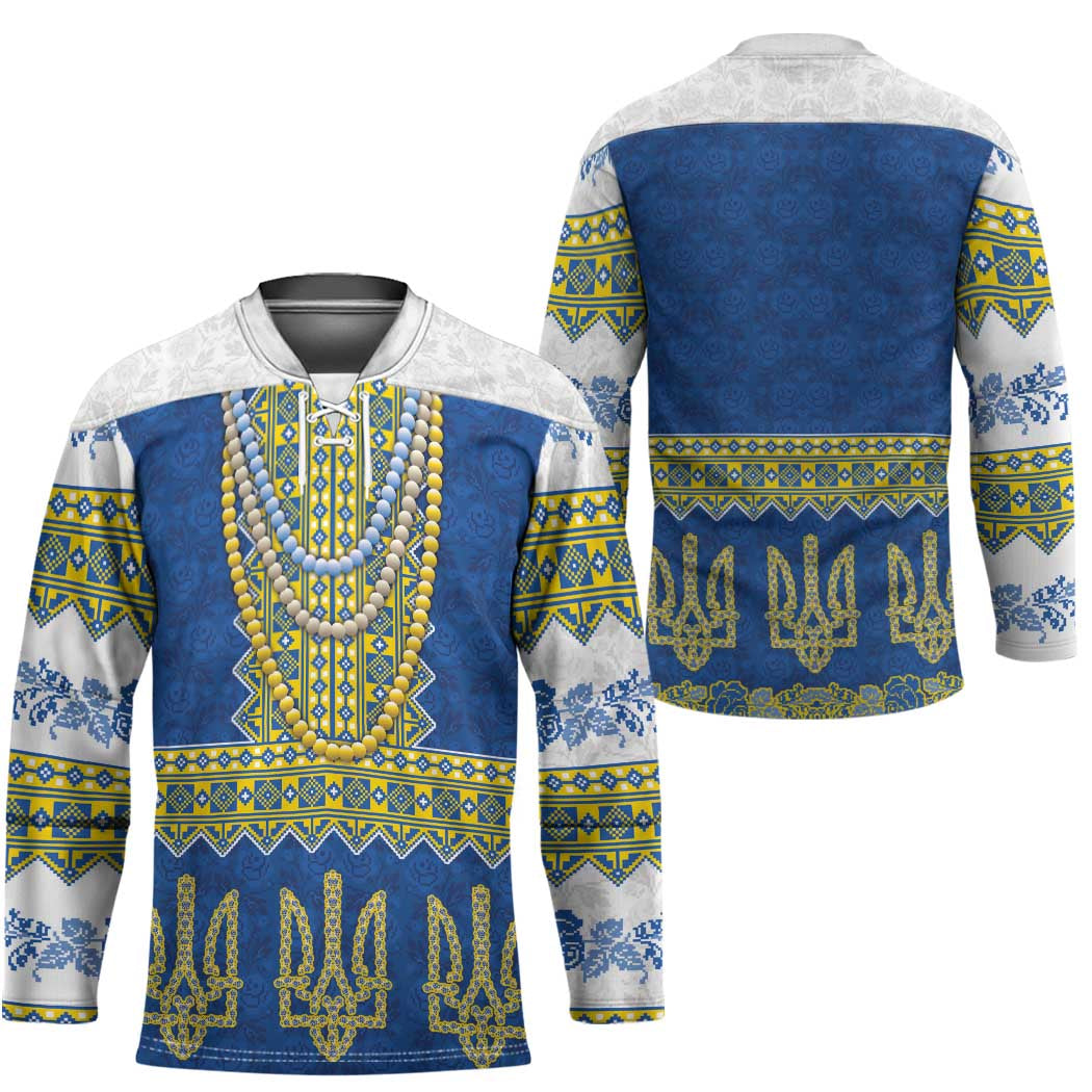 Ukraine Vyshyvanka Motif Hockey Jersey Ukrainian Coat Of Arms Rose Patterns - Wonder Print Shop