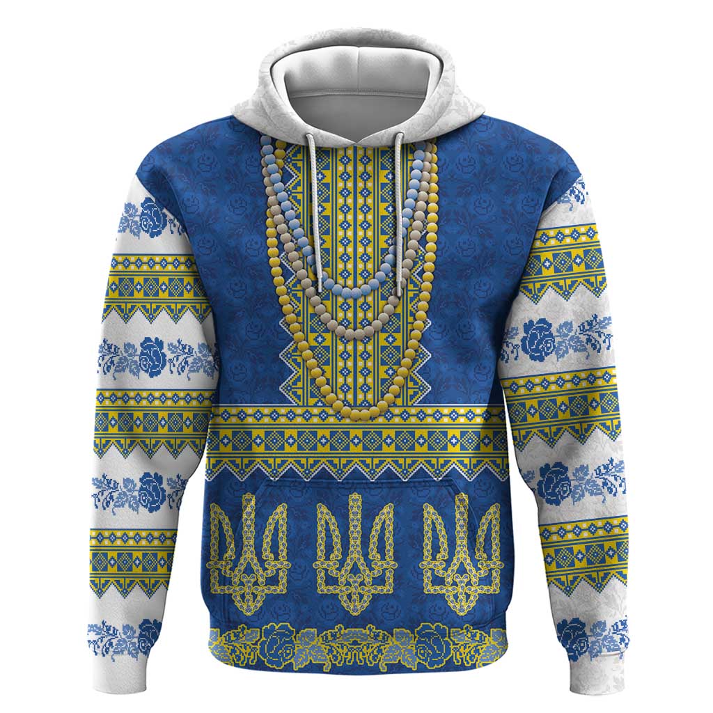 Ukraine Vyshyvanka Motif Hoodie Ukrainian Coat Of Arms Rose Patterns - Wonder Print Shop