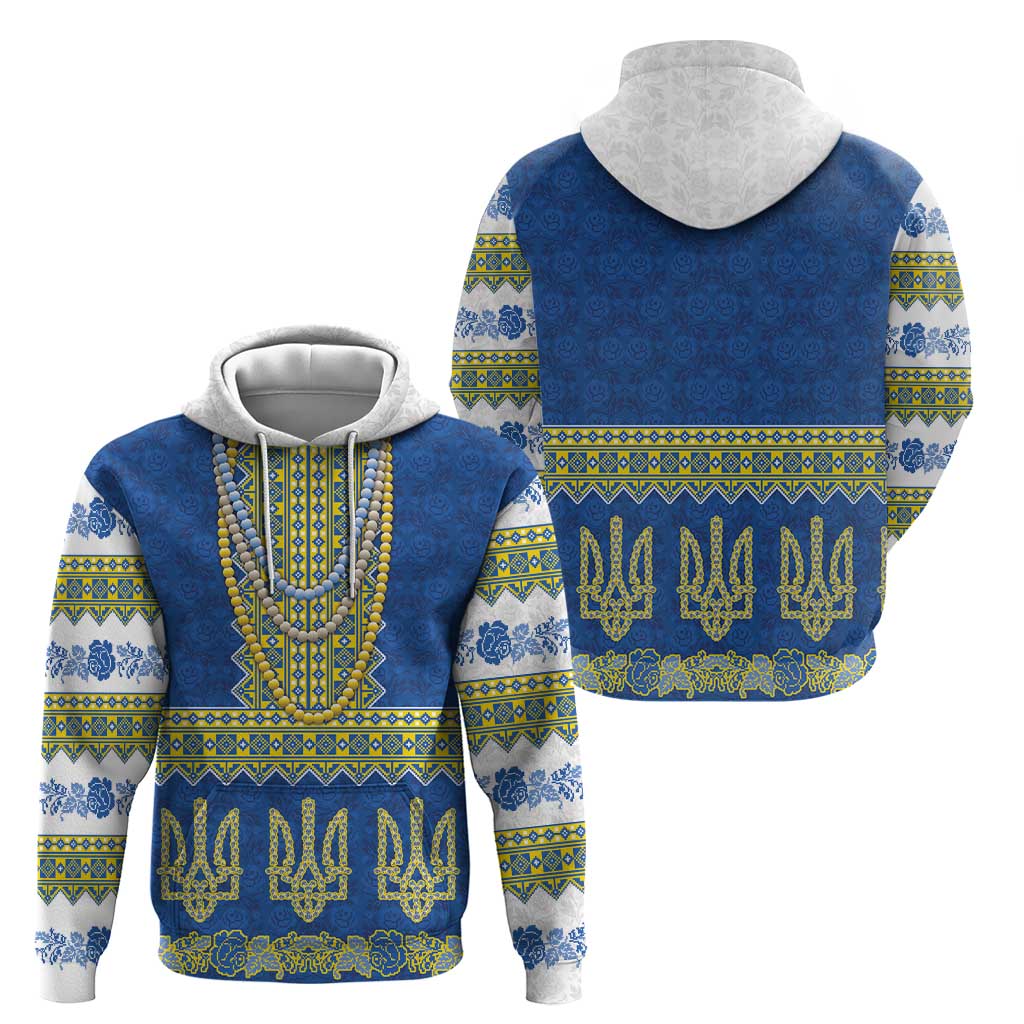 Ukraine Vyshyvanka Motif Hoodie Ukrainian Coat Of Arms Rose Patterns - Wonder Print Shop