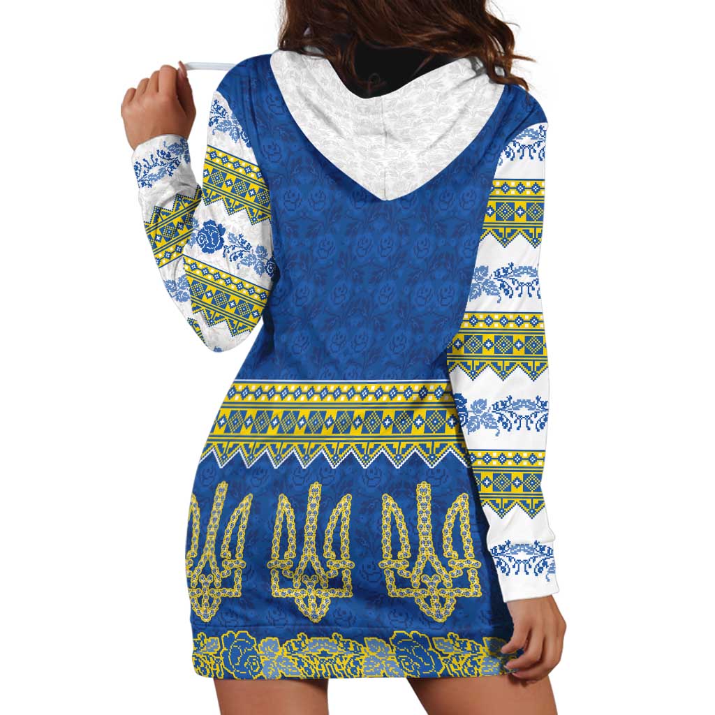 Ukraine Vyshyvanka Motif Hoodie Dress Ukrainian Coat Of Arms Rose Patterns - Wonder Print Shop