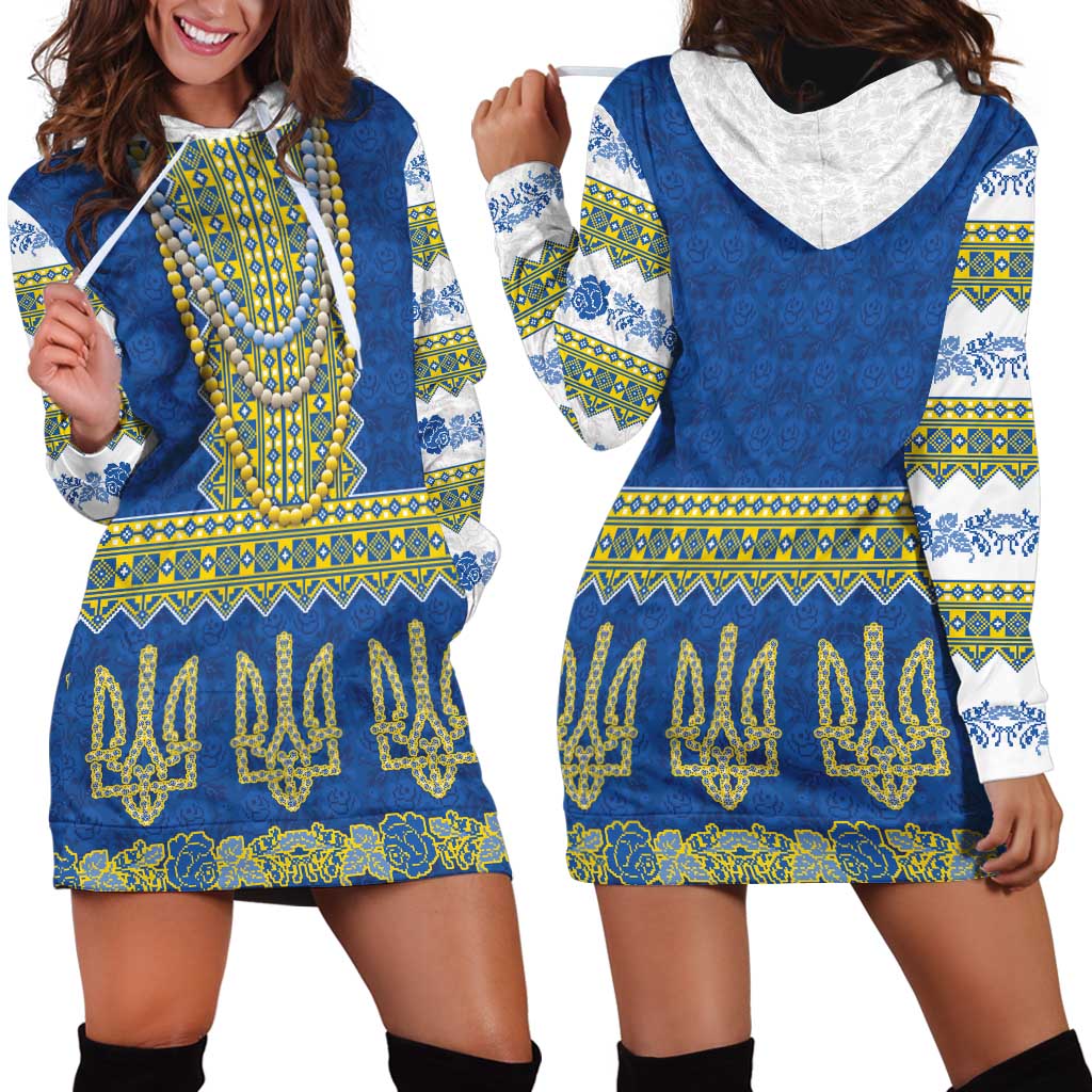 Ukraine Vyshyvanka Motif Hoodie Dress Ukrainian Coat Of Arms Rose Patterns - Wonder Print Shop
