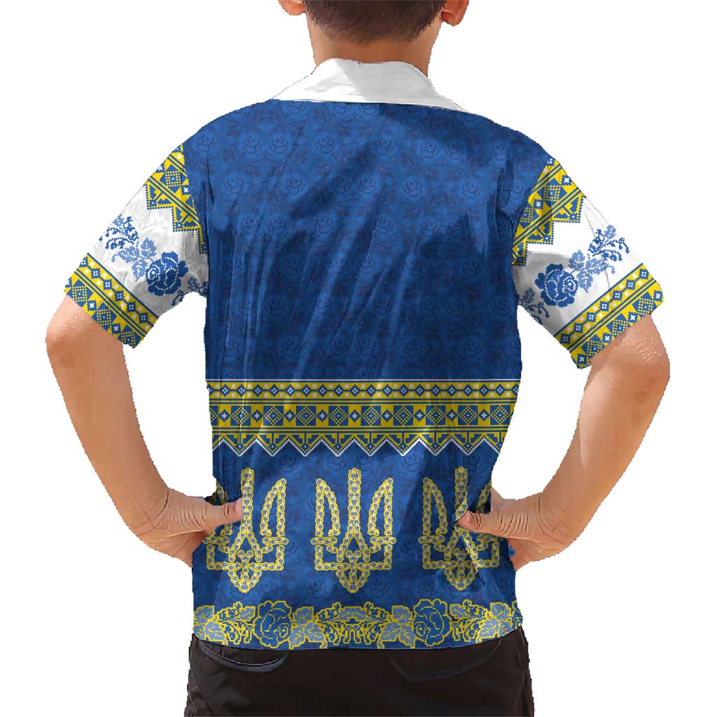 Ukraine Vyshyvanka Motif Kid Hawaiian Shirt Ukrainian Coat Of Arms Rose Patterns - Wonder Print Shop