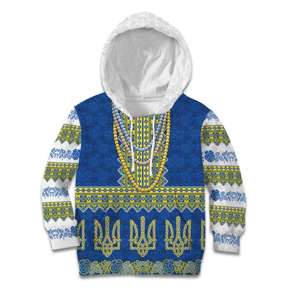 Ukraine Vyshyvanka Motif Kid Hoodie Ukrainian Coat Of Arms Rose Patterns - Wonder Print Shop