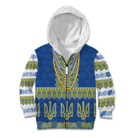 Ukraine Vyshyvanka Motif Kid Hoodie Ukrainian Coat Of Arms Rose Patterns - Wonder Print Shop