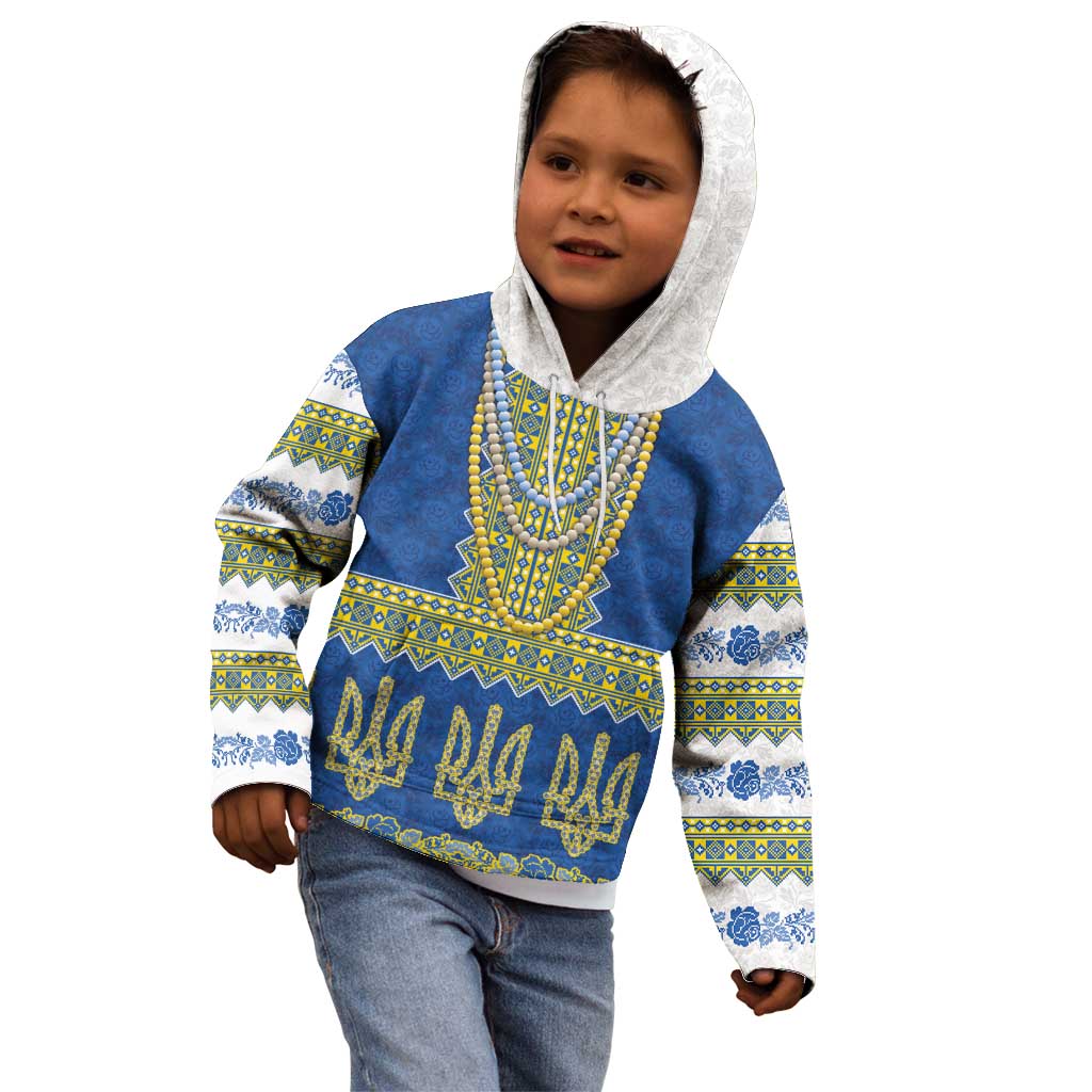 Ukraine Vyshyvanka Motif Kid Hoodie Ukrainian Coat Of Arms Rose Patterns - Wonder Print Shop