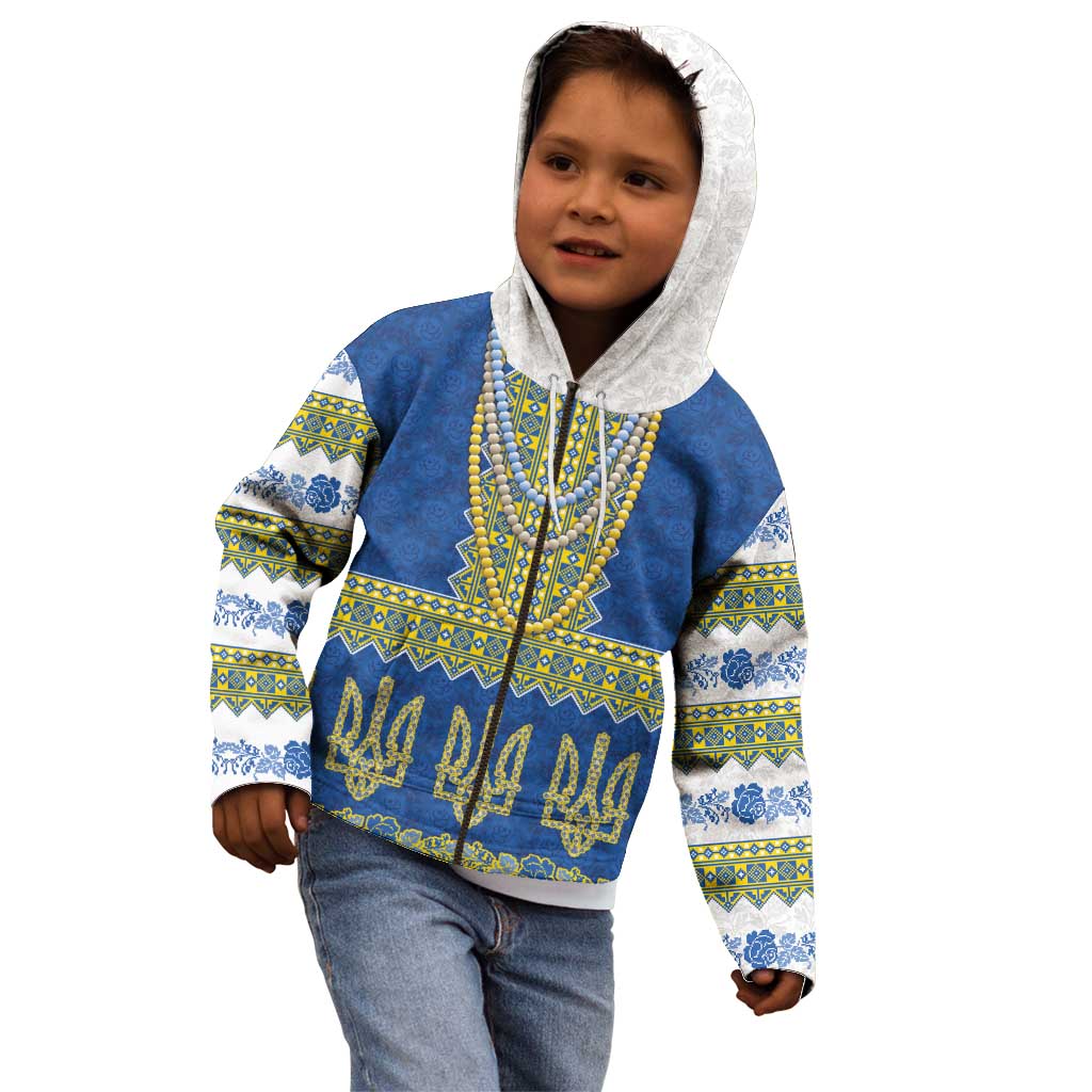 Ukraine Vyshyvanka Motif Kid Hoodie Ukrainian Coat Of Arms Rose Patterns - Wonder Print Shop