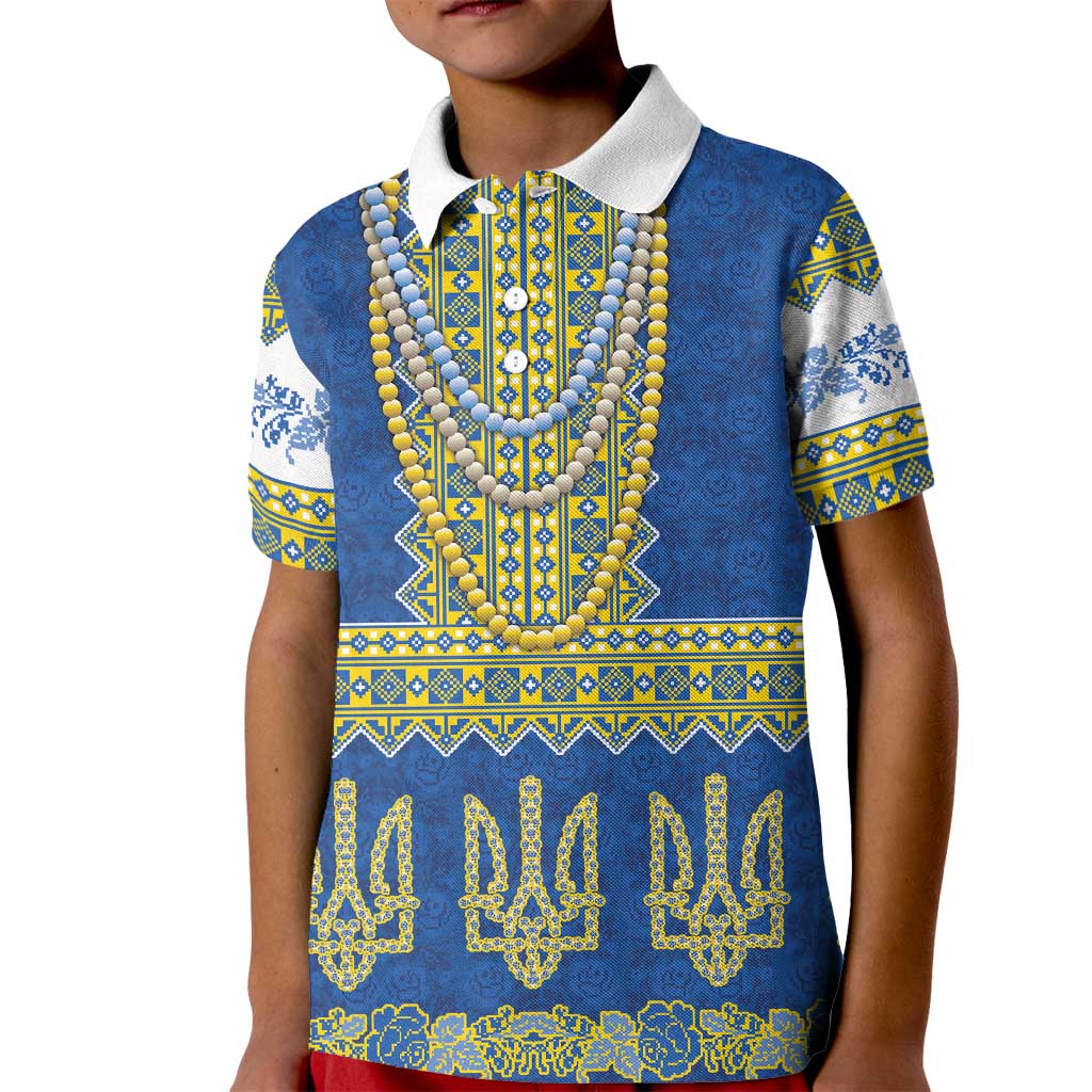 Ukraine Vyshyvanka Motif Kid Polo Shirt Ukrainian Coat Of Arms Rose Patterns - Wonder Print Shop