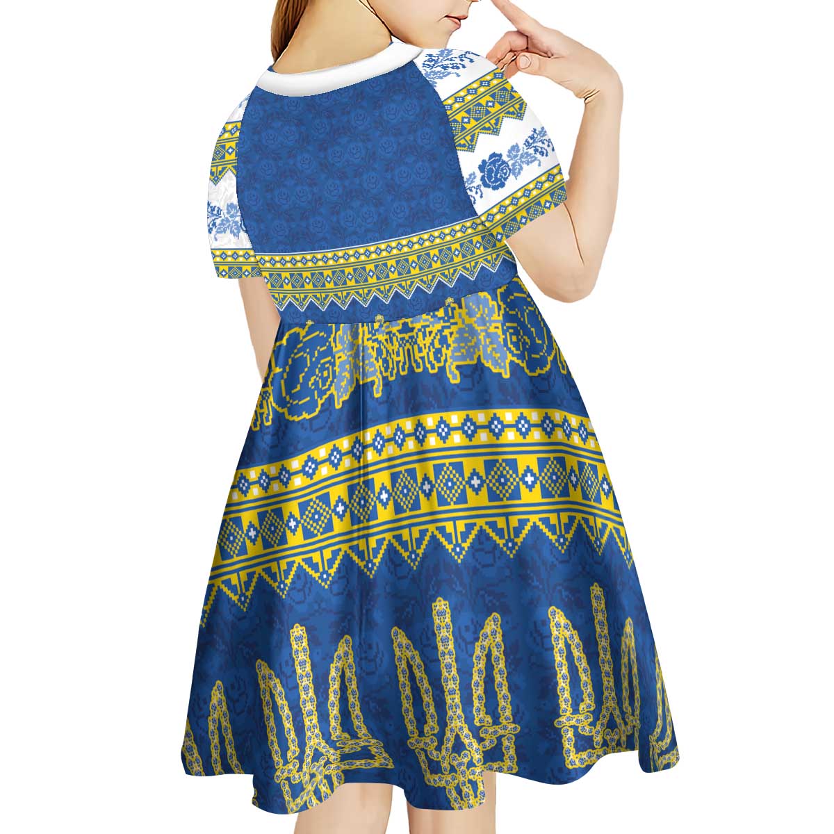 Ukraine Vyshyvanka Motif Kid Short Sleeve Dress Ukrainian Coat Of Arms Rose Patterns - Wonder Print Shop