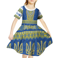 Ukraine Vyshyvanka Motif Kid Short Sleeve Dress Ukrainian Coat Of Arms Rose Patterns - Wonder Print Shop