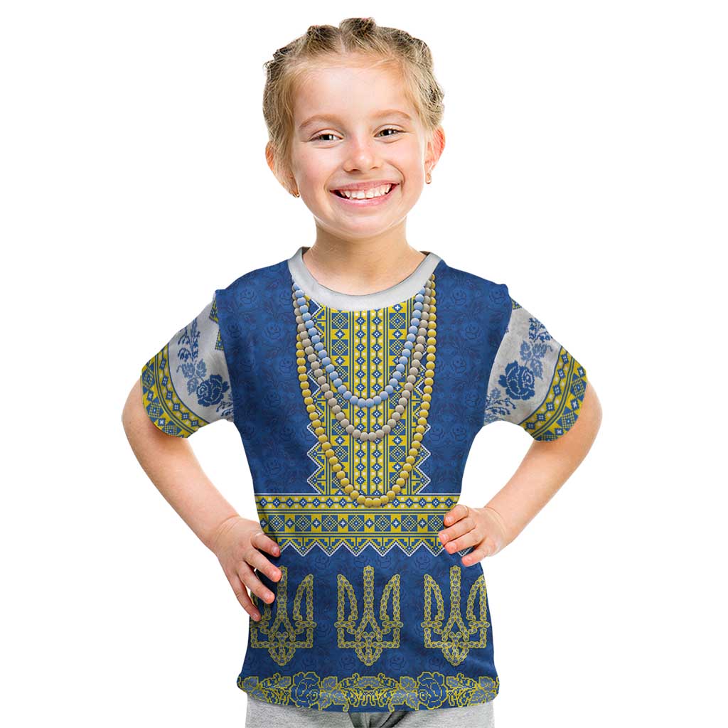 Ukraine Vyshyvanka Motif Kid T Shirt Ukrainian Coat Of Arms Rose Patterns - Wonder Print Shop