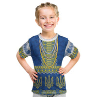 Ukraine Vyshyvanka Motif Kid T Shirt Ukrainian Coat Of Arms Rose Patterns - Wonder Print Shop