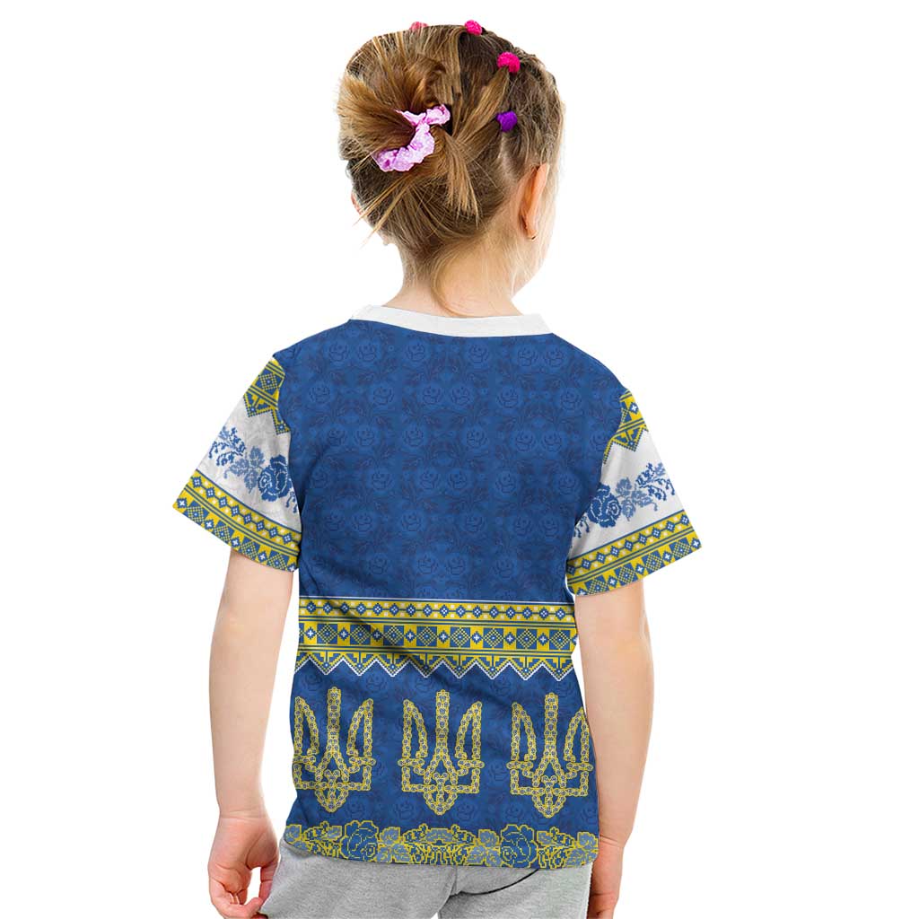 Ukraine Vyshyvanka Motif Kid T Shirt Ukrainian Coat Of Arms Rose Patterns - Wonder Print Shop