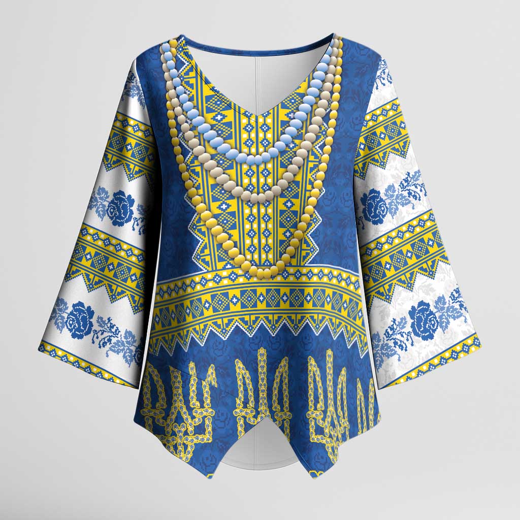 Ukraine Vyshyvanka Motif Kimono Sleeve Blouse Ukrainian Coat Of Arms Rose Patterns - Wonder Print Shop