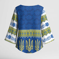 Ukraine Vyshyvanka Motif Kimono Sleeve Blouse Ukrainian Coat Of Arms Rose Patterns - Wonder Print Shop