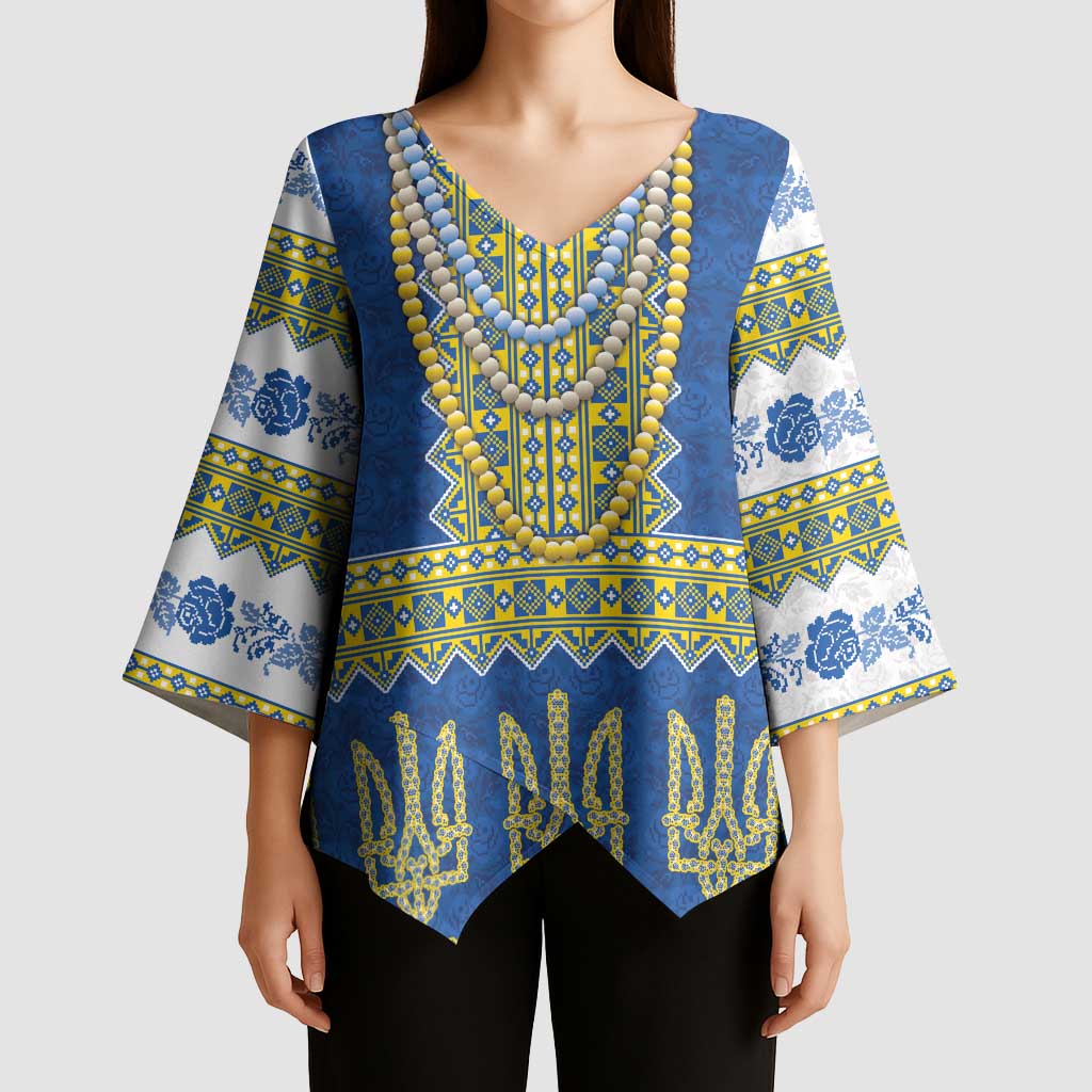 Ukraine Vyshyvanka Motif Kimono Sleeve Blouse Ukrainian Coat Of Arms Rose Patterns - Wonder Print Shop